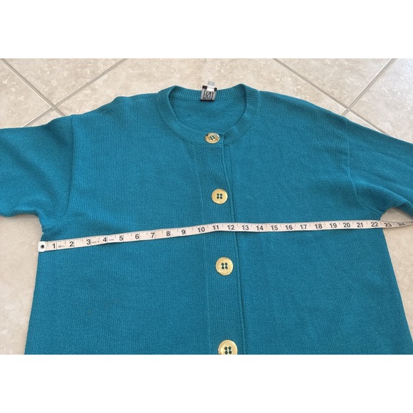 VTG HELEN HSU Of New York Long Green Sweater Gold Button Up Pockets Career Prepp - Picture 4 of 6